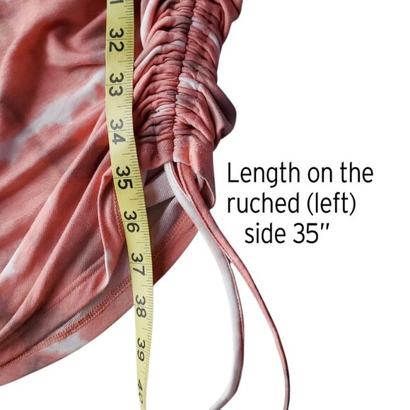 Soft Stretchy T-shirt Dress Ruched Side Midi BodyCon Peach Tie Dye Long Sleeve S - Picture 14 of 16